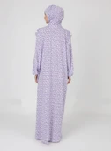 %100 Pamuk Başörtülü Tek Parça Namaz Elbisesi - Mor Çiçekli thumbnail 2