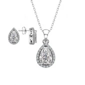 Swarovski Taşlı Damla Gümüş Kolye Küpe Set Sertifikalı Qr Kod - 1