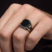 Harfli Oniks Taşlı 925 Gümüş Erkek Yüzük - 10