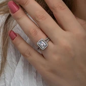 Zirkon Baget Taşlı Gümüş Tektaş Yüzük thumbnail 6