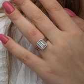 Zirkon Baget Taşlı Gümüş Tektaş Yüzük - 5