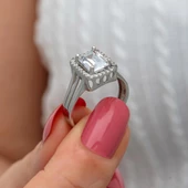 Zirkon Baget Taşlı Gümüş Tektaş Yüzük - 7