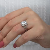 Zirkon Baget Taşlı Gümüş Tektaş Yüzük - 3