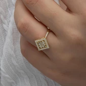 Dik Kare Baget Taşlı Gümüş Yüzük thumbnail 4