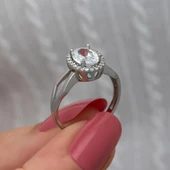 Oval Yeni Tasarım Gümüş Tektaş Yüzük thumbnail 4