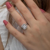 Zirkon Baget Taşlı Gümüş Tektaş Yüzük thumbnail 8