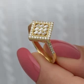 Dik Kare Baget Taşlı Gümüş Yüzük thumbnail 2