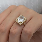 Büyük Zirkon Taşlı Altın Kaplama Gümüş Tektaş Yüzük - 2