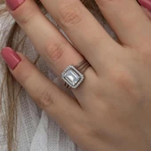 Zirkon Baget Taşlı Gümüş Tektaş Yüzük - 6