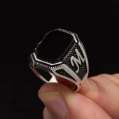 Harfli Oniks Taşlı 925 Gümüş Erkek Yüzük - 4