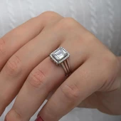 Zirkon Baget Taşlı Gümüş Tektaş Yüzük - 2