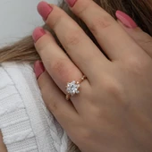 Prenses Model Rose Kaplama Zirkon Taşlı Gümüş Tektaş Yüzük thumbnail 10