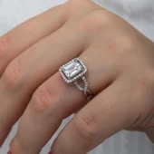 Zirkon Baget Taşlı Gümüş Tektaş Yüzük thumbnail 6