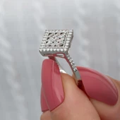 Dik Kare Baget Taşlı Gümüş Yüzük thumbnail 9