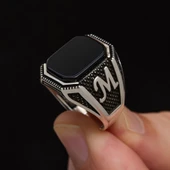 Harfli Oniks Taşlı 925 Gümüş Erkek Yüzük - 5