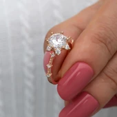 Prenses Model Rose Kaplama Zirkon Taşlı Gümüş Tektaş Yüzük thumbnail 8