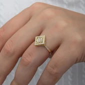Dik Kare Baget Taşlı Gümüş Yüzük thumbnail 5
