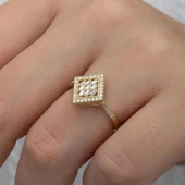 Dik Kare Baget Taşlı Gümüş Yüzük thumbnail 1