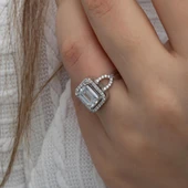 Zirkon Baget Taşlı Gümüş Tektaş Yüzük thumbnail 7