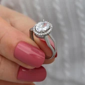 Oval Yeni Tasarım Gümüş Tektaş Yüzük thumbnail 1