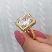 Büyük Zirkon Taşlı Altın Kaplama Gümüş Tektaş Yüzük - 6