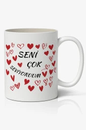 Seni Çok Seviyorum Kalp Tasarımlı Kupa Bardak Baskılı Kahve Kupa Bardak thumbnail 1