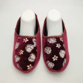 Kalp İşlemeli Kadın Patik Bordo Renk - 8