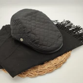 Kare Desenli Siyah Renk Kasket ve Atkı İkili Takım - 10