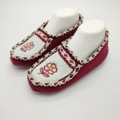 Çift Renk Örme Dikişli Çiçek Desenli Kadın Patik Bordo renk - 3