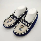 Çift Renk Örme Dikişli Çiçek Desenli Kadın Patik Mavi renk - 2