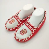 Çift Renk Örme Dikişli Çiçek Desenli Kadın Patik Turuncu renk - 2