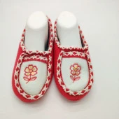 Çift Renk Örme Dikişli Çiçek Desenli Kadın Patik Turuncu renk - 3