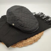 Kare Desenli Siyah Renk Kasket ve Atkı İkili Takım - 4