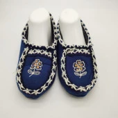 Örme Dikişli Çiçek Desenli Kadın Patik Mavi renk - 7