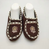 Örme Dikişli Çiçek Desenli Kadın Patik Kahve renk - 6