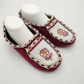 Çift Renk Örme Dikişli Çiçek Desenli Kadın Patik Bordo renk - 5