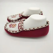 Çift Renk Örme Dikişli Çiçek Desenli Kadın Patik Bordo renk - 6