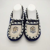 Çift Renk Örme Dikişli Çiçek Desenli Kadın Patik Mavi renk - 7