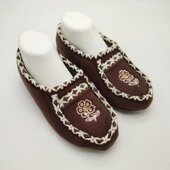 Örme Dikişli Çiçek Desenli Kadın Patik Kahve renk - 10