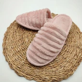 Çizgili Model Pofuduk Kadın Terlik Pudra Renk - 8