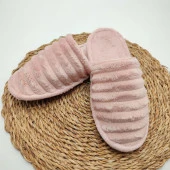 Çizgili Model Pofuduk Kadın Terlik Pudra Renk - 1