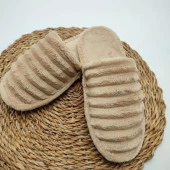 Çizgili Model Pofuduk Kadın Terlik Kahve Renk - 1