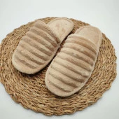 Çizgili Model Pofuduk Kadın Terlik Kahve Renk - 4