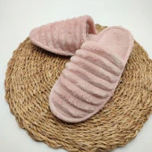 Çizgili Model Pofuduk Kadın Terlik Pudra Renk - 4