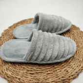 Çizgili Model Pofuduk Kadın Terlik Gri Renk - 6