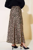 Bel Lastikli Leopar Desenli Saten Etek Vizon thumbnail 3
