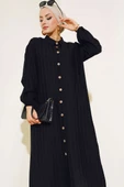 Boydan Tahta Düğmeli Uzun Tunik Siyah thumbnail 2