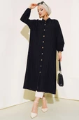 Boydan Tahta Düğmeli Uzun Tunik Siyah thumbnail 1