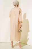 Boydan Tahta Düğmeli Uzun Tunik Bej thumbnail 3