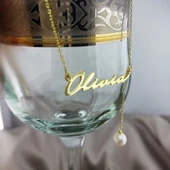 Vaoov 925 Ayar Gümüş İnci Sallantılı İsim Kolye thumbnail 7